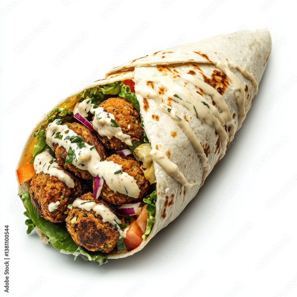 Delicious grilled chicken wrap with fresh vegetables on white background Delicious grilled chicken wrap with fresh vegetables on white background