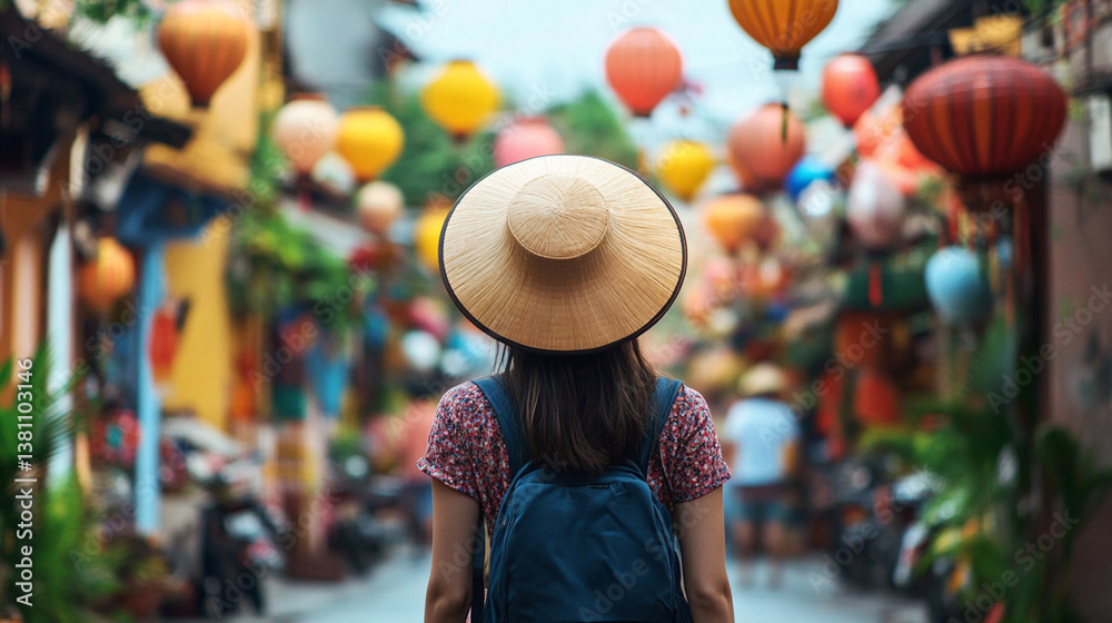 Fototapeta premium A traveler explores new cultures, broadening their perspective.