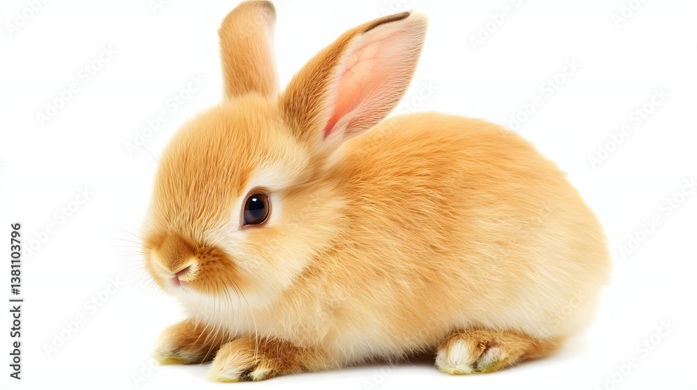 Fluffy Orange Rabbit Sitting Calmly Against a White Background, Symbolizing Innocence and Curiosity Fluffy Orange Rabbit Sitting Calmly Against a White Background, Symbolizing Innocence and Curiosity