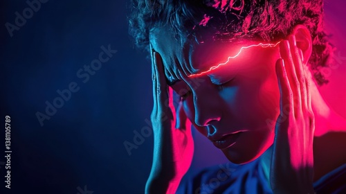 Young woman suffering from intense migraine headache