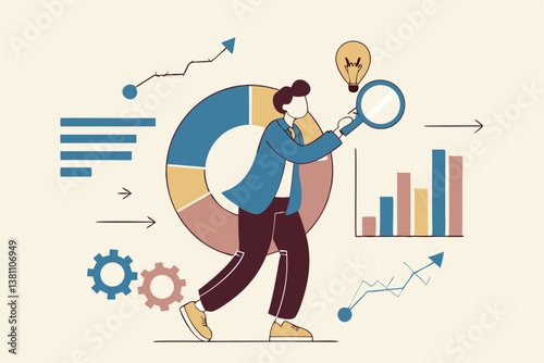 Data scientist analyze data for business insight, intelligence information on marketing research, analytics visualization dashboard, chart and graph concept, businessman analyze data with lightbulb.
