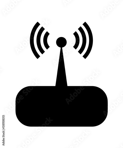 Stylized Wi-Fi Router with Antenna and Curved Radio Waves, Representing Wireless Internet Distribution and Network Connectivity in Modern Homes and Offices.