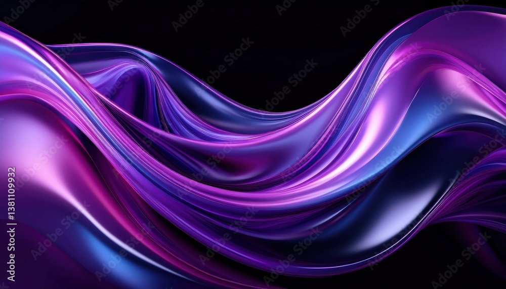 Naklejka premium iridescent silk wave with purple and blue reflections on a dark background, abstract 3d render for modern digital design