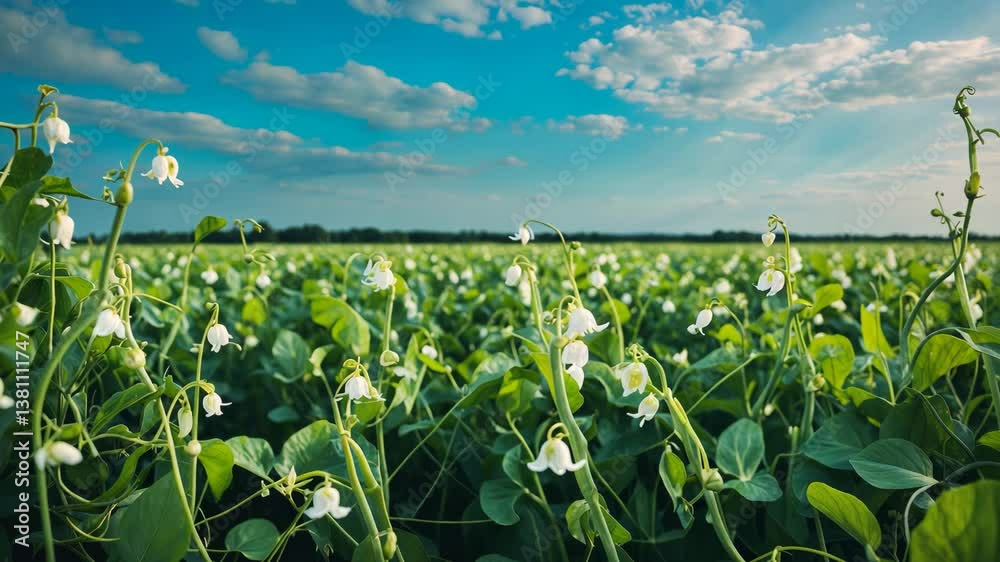Field with blooming peas and azure sky Field with blooming peas and azure sky