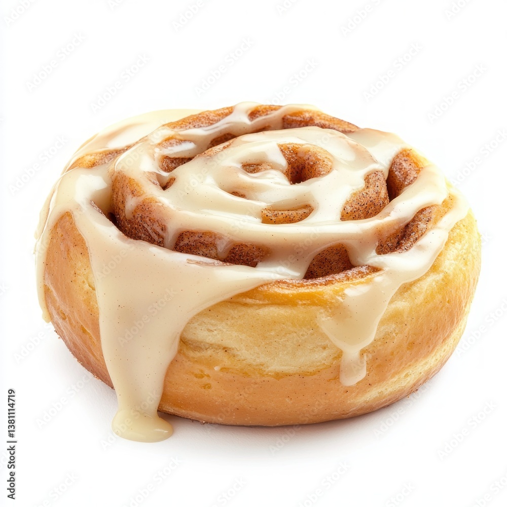 Fototapeta premium A deliciously golden and freshly baked cinnamon roll with rich icing