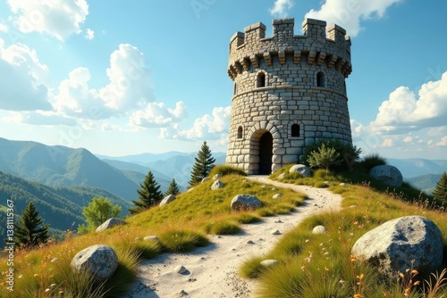 Turm aus nat?rlichen Steinen mit Sand in der Umgebung, Felsen, Innenraum
