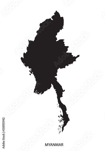 Myanmar black map figure isolated on white