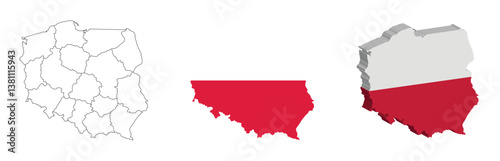 Poland outline, fill with flag and 3d map