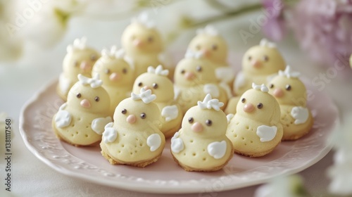Wallpaper Mural Adorable chick cookies with white frosting wings and crests on pink plate Torontodigital.ca