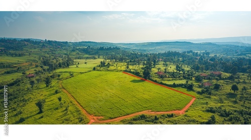 Scenic Landscape with Lush Green Fields and Rolling Hills