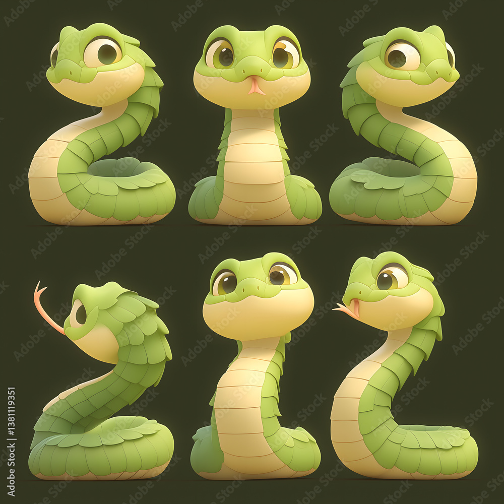 Fototapeta premium Cute Cartoon Snakes in Various Poses