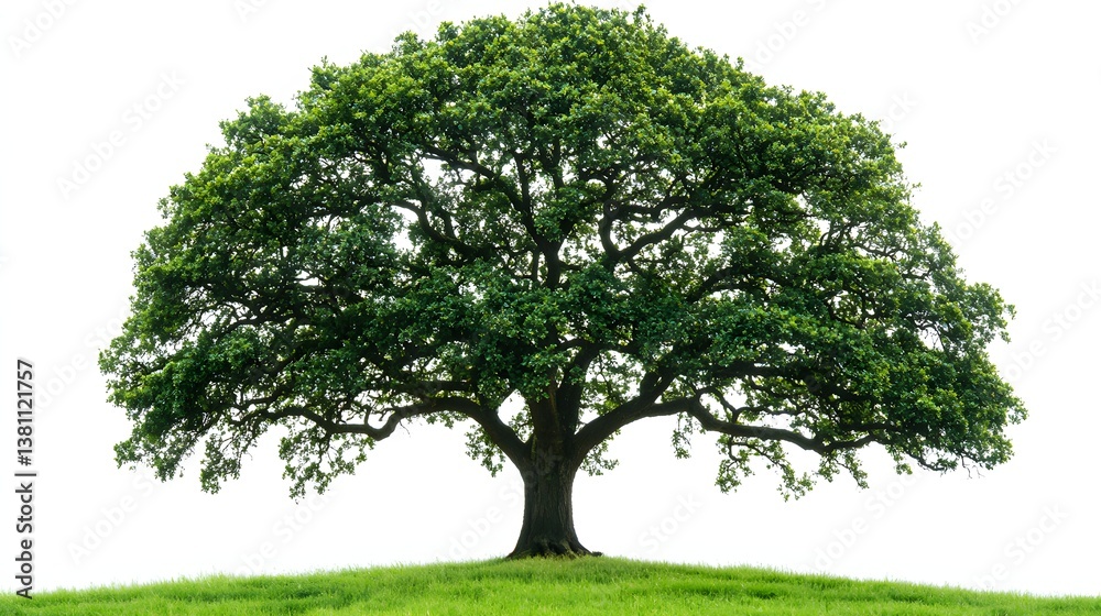 Lush Green Tree on a Hill Surrounded by Open Grassland Under Clear Blue Sky Lush Green Tree on a Hill Surrounded by Open Grassland Under Clear Blue Sky