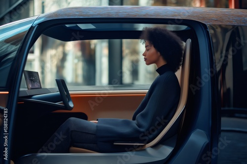 Wallpaper Mural Businesswoman relaxing in self driving electric vehicle equipped with artificial intelligence, showcasing future of transportation Torontodigital.ca