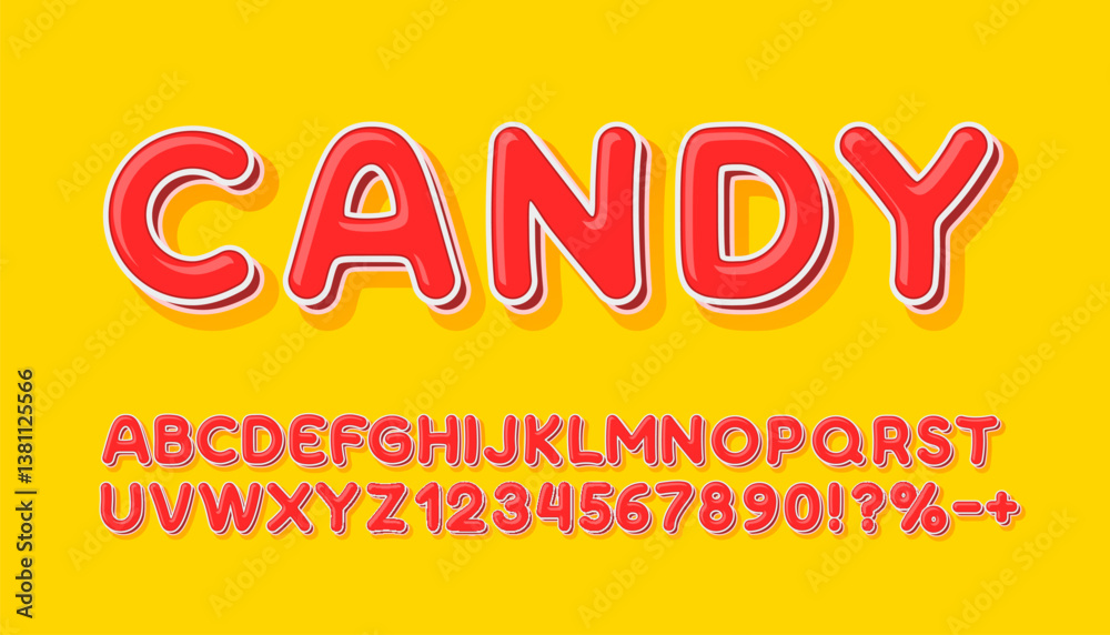 Candy font, brush candy. English alphabet and numbers sign. Vector illustration