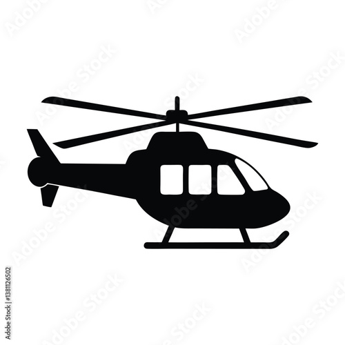 Helicopter Silhouette Vector Illustration on White Background