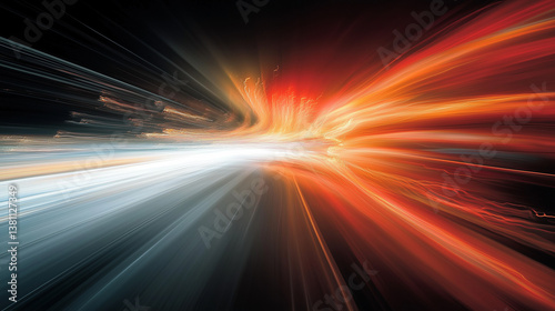 Light trails create vibrant patterns in a nighttime cityscape during a busy traffic flow Generative AI