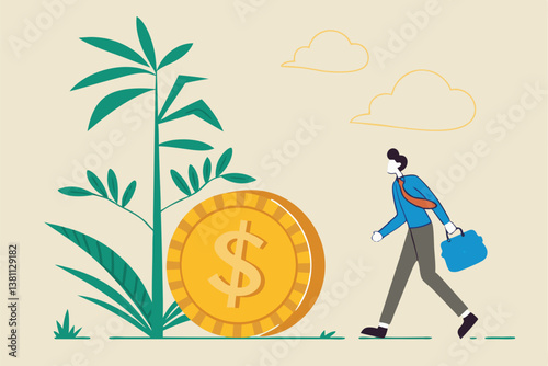Cannabis business, ganja, marijuanas for medical and therapy to make money, legal CBD medicine, alternative cannabis oil concept, businessman watering cannabis plant with dollar money earning.
