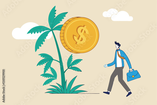 Cannabis business, ganja, marijuanas for medical and therapy to make money, legal CBD medicine, alternative cannabis oil concept, businessman watering cannabis plant with dollar money earning.