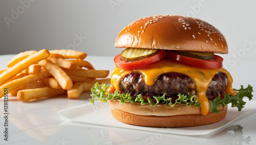 Classic American Cheeseburger with Fries