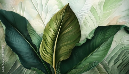 tropical plants wallpaper design banana leaf big leaf bacground mural art