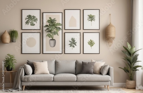 3D Frame Mockup in Stylish Modern Living Room Interior