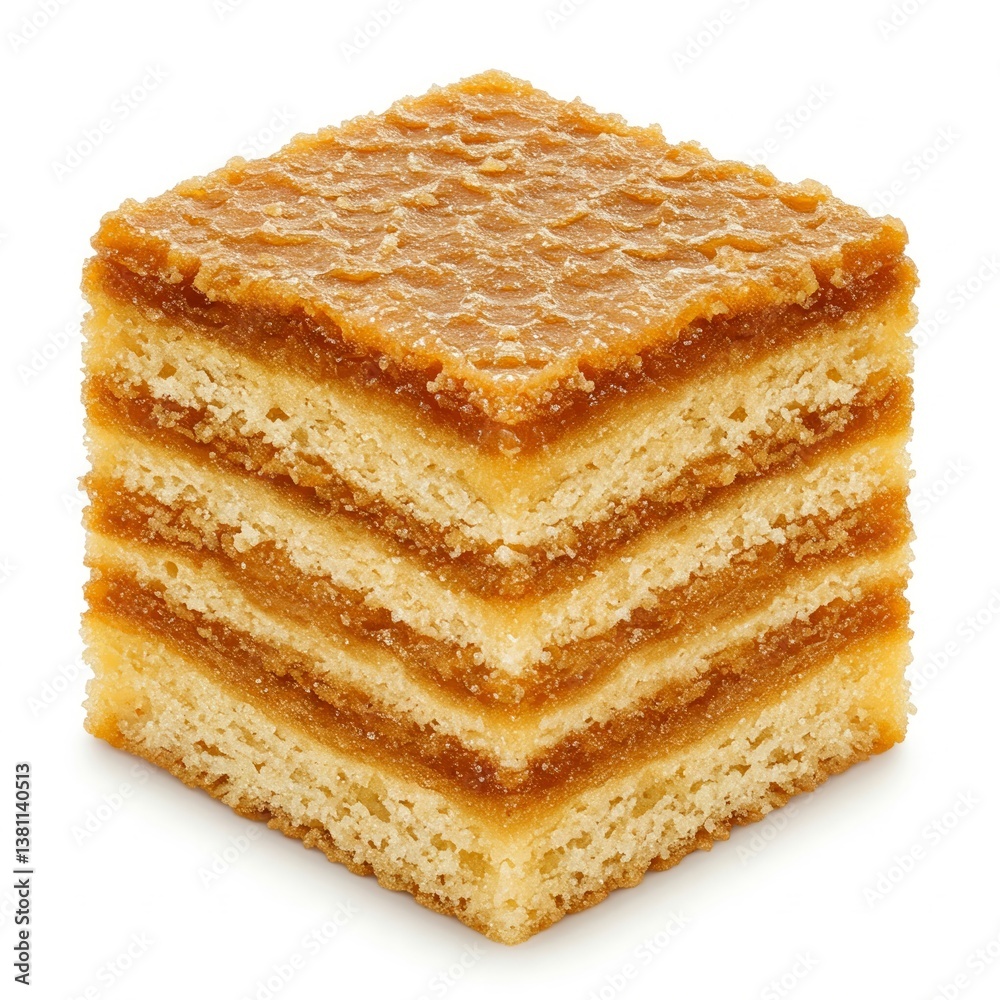 Honey cake dessert, square honey cake isolated background Honey cake dessert, square honey cake isolated background
