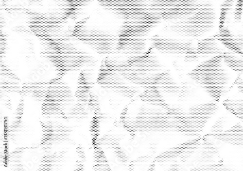 Halftone paper effect. Crumpled paper texture with folds and scratches. Wrinkled white paper in halftone collage style. Vector