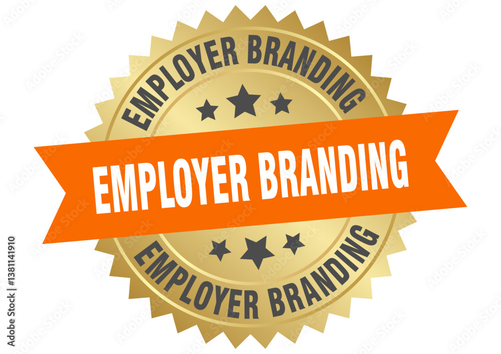 Obraz premium employer branding. employer branding round orange and gold label isolated on transparent background