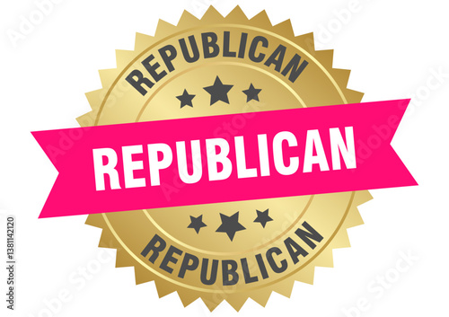 republican. republican round pink and gold label isolated on transparent background