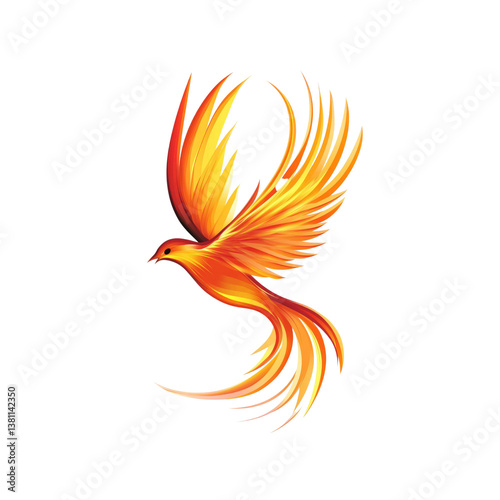 Fiery Phoenix Bird in Flight - Mystical Creature Illustration