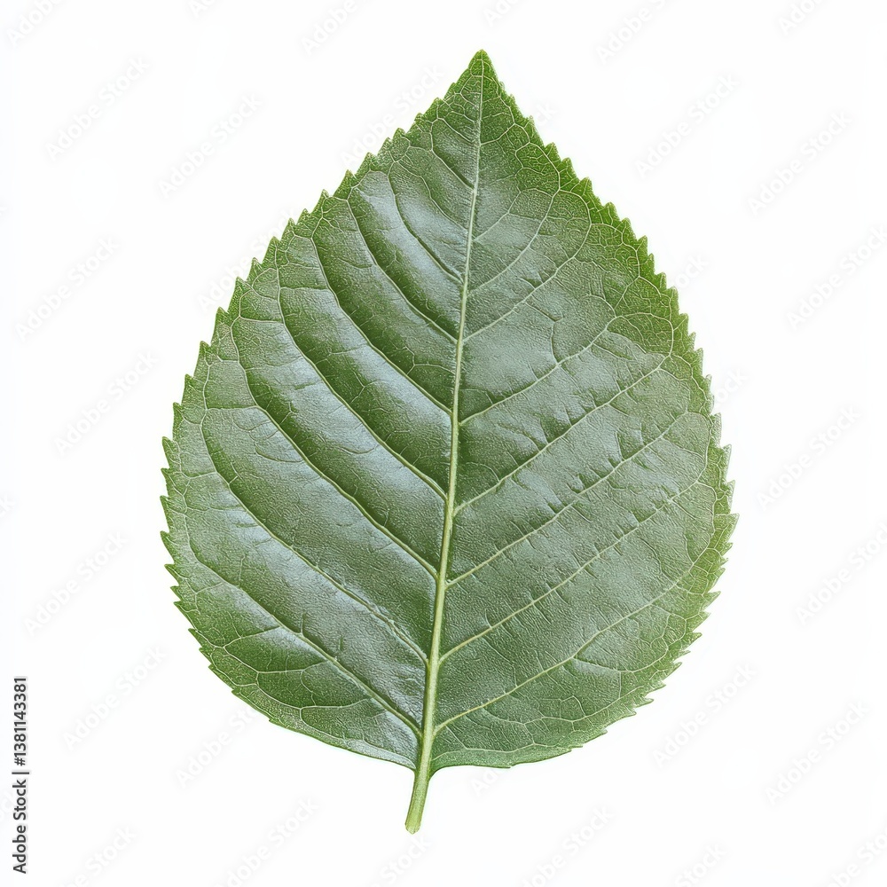 Obraz premium Single Green Leaf Isolated on White Background Perfect for Nature Designs and Botanical Illustrations