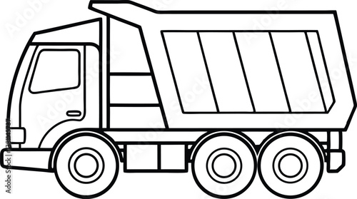 garbage truck outline coloring book page, truck  line art vector