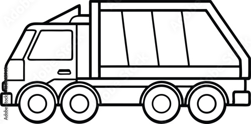 garbage truck outline coloring book page, truck  line art vector