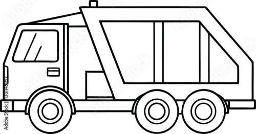 garbage truck outline coloring book page, truck  line art vector