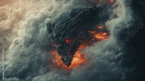 Wallpaper Mural Fiery Dragon Emerging From Ominous Cloudscape Torontodigital.ca