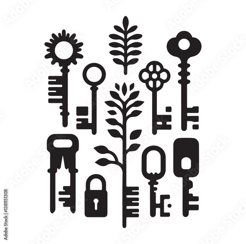 Minimal keys silhouettes vector illustration design.
