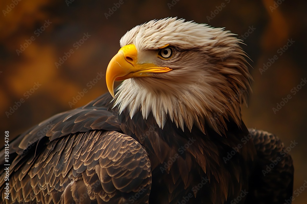 Majestic Bald Eagle, a symbol of freedom and power, captured in rich, dark tones against a blurred autumnal background. Majestic Bald Eagle, a symbol of freedom and power, captured in rich, dark tones against a blurred autumnal background.