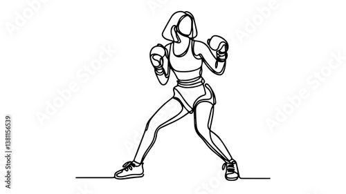 female professional boxer one line illustration