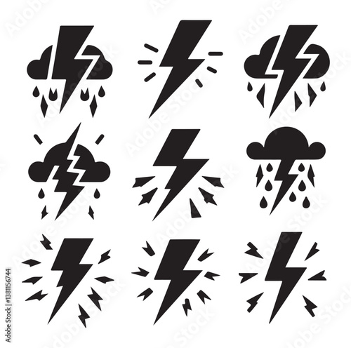 Lightning bolt icons silhouette set Vector Illustration design.