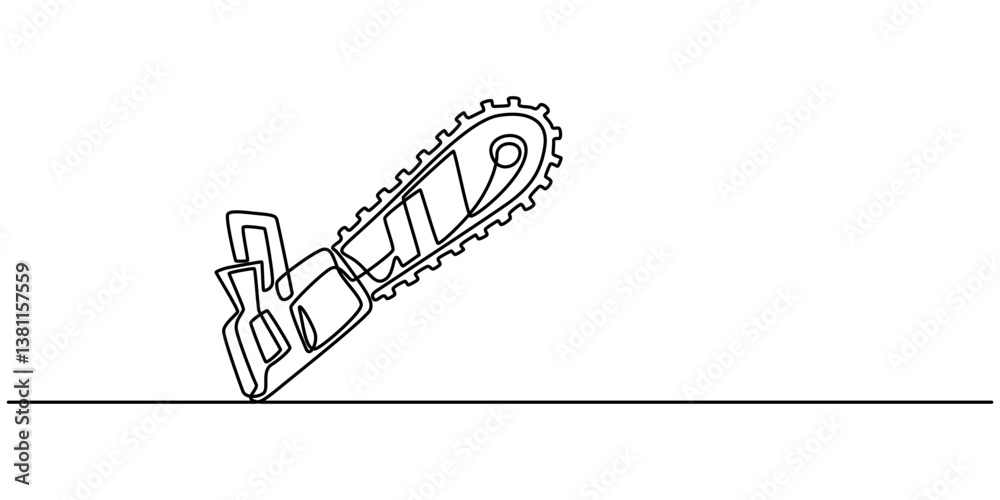 continuous line drawing of chainsaw.one line drawing of carpenter equipment chainsaw.single line vector illustration.isolated white background, one line art chainsaw vector illustration. minimalist. continuous line drawing of chainsaw.one line drawing of carpenter equipment chainsaw.single line vector illustration.isolated white background, one line art chainsaw vector illustration. minimalist.