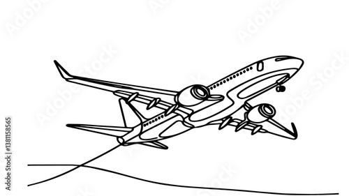 minimalist continuous one line drawing illustration of a realistic boeing plane 