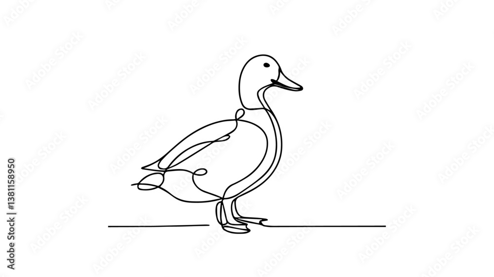 minimalist continuous one line drawing illustration of a realistic duck 