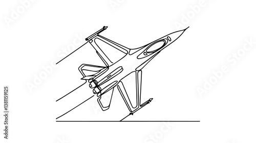 minimalist continuous one line drawing illustration of a realistic F16 plane