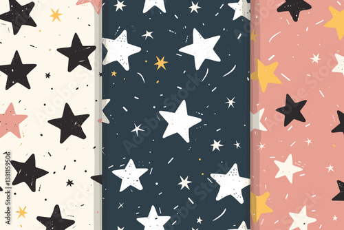 Seamless scandinavian childish pattern with stars and dots. Starry kid-like doodle backdrop . Vector illustration. Nursery decorative background with hand drawn texture for fabric, wrapping, textile