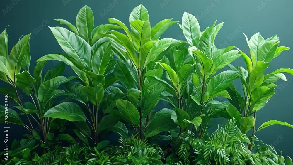 Emerald Lushness: A vibrant tableau of verdant plants, showcasing a rich diversity of leaf textures and forms, creating a symphony of green hues.