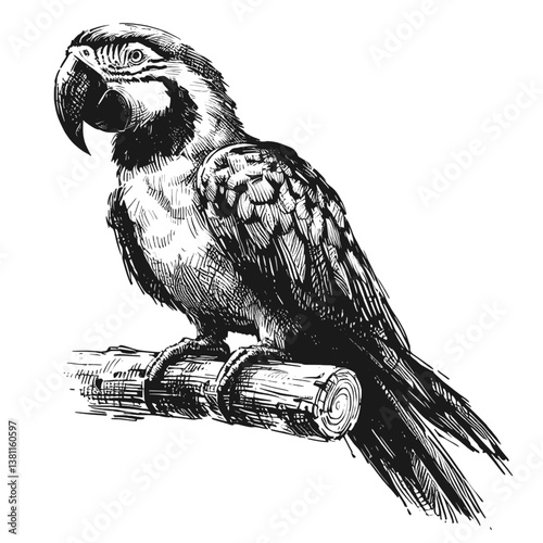 Macaw line art drawing ink sketch vector hand drawn illustration background