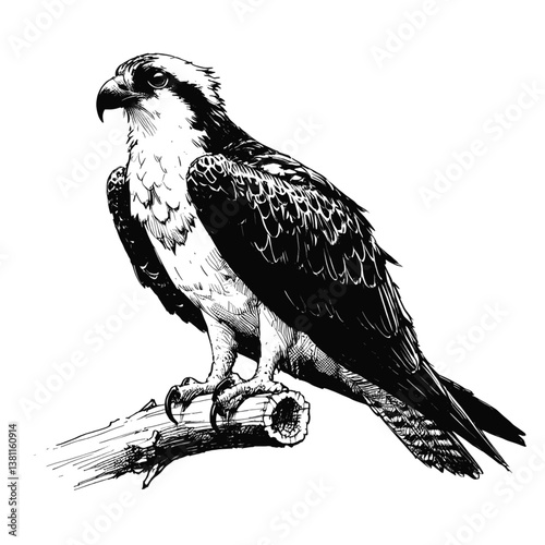 Osprey line art drawing ink sketch vector hand drawn illustration background