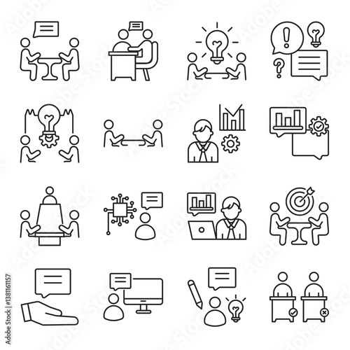 business consulting set of web icons in line style. business consulting, management consulting  and strategy consulting. Vector illustration