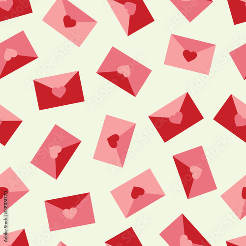 Seamless pattern with romantic heart envelopes for Valentine's Day