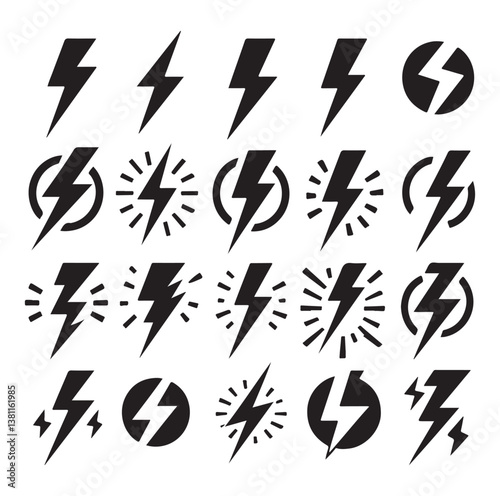 Lightning bolt icons silhouette set Vector Illustration design.